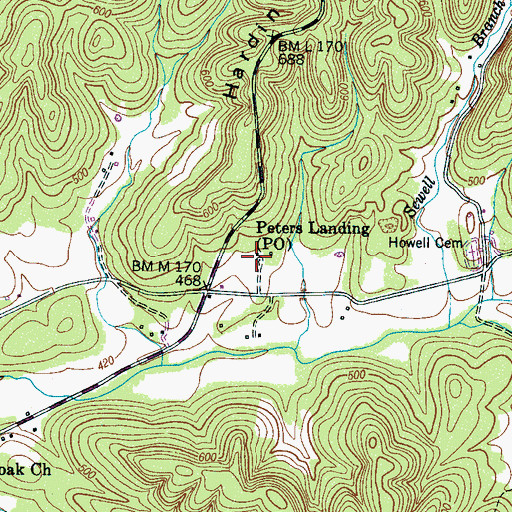 Topographic Map of Peters Landing Post Office, TN