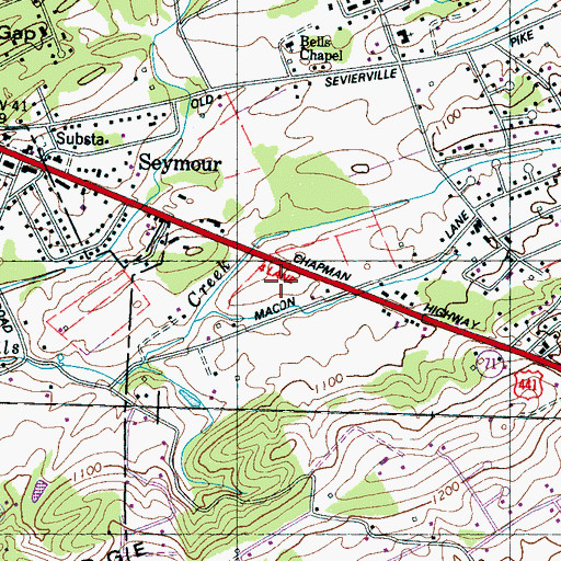 Topographic Map of Seymour Post Office, TN