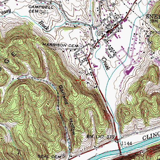 Topographic Map of Hancock County, TN