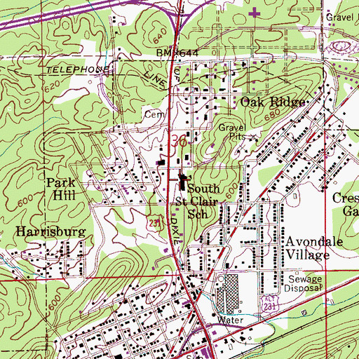 Topographic Map of South Saint Clair School, AL