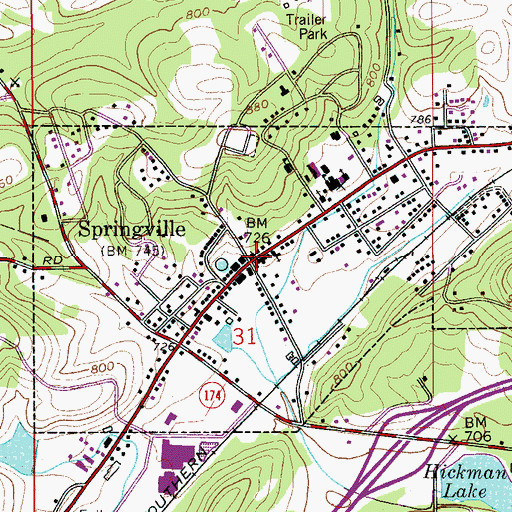 Topographic Map of Springville, AL