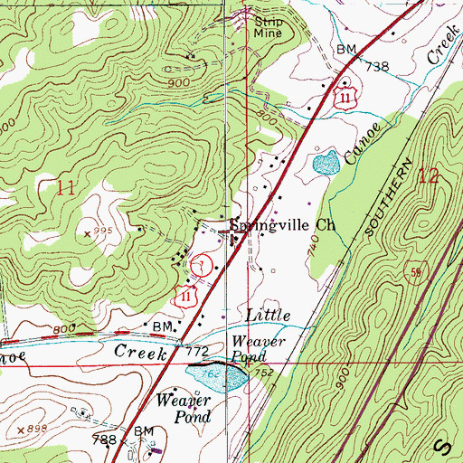 Topographic Map of Springville Church, AL