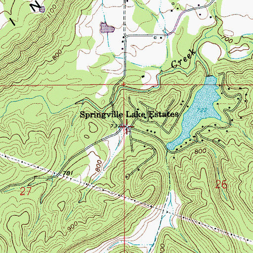 Topographic Map of Springville Lake Estates, AL