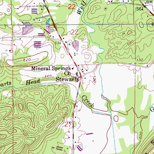 Topographic Map of Stewarts, AL