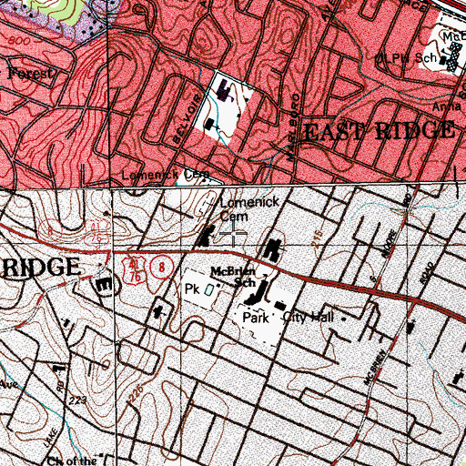 Topographic Map of East Ridge Division (historical), TN
