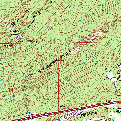 Topographic Map of Stragglers Point, AL