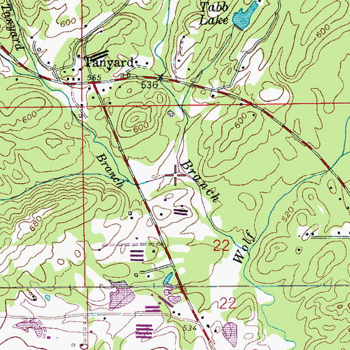 Topographic Map of Tanyard Branch, AL
