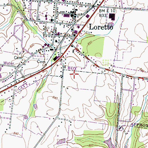 Topographic Map of Loretto Division (historical), TN
