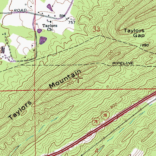 Topographic Map of Taylors Mountain, AL