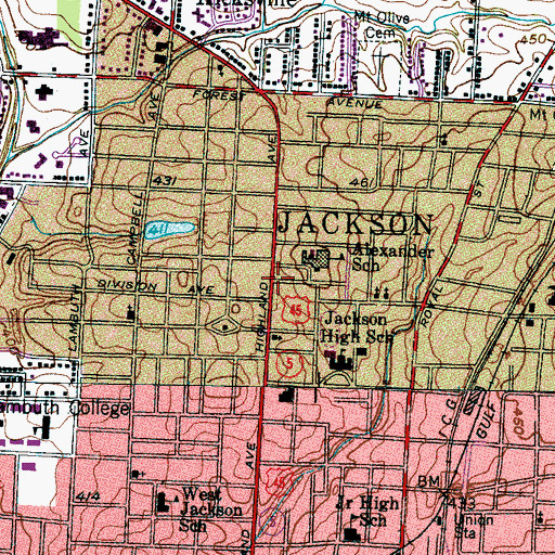 Topographic Map of Jackson Division (historical), TN