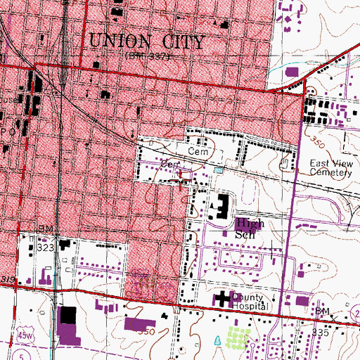Topographic Map of Union City Division (historical), TN