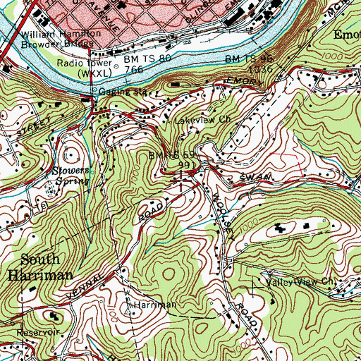Topographic Map of Harriman Division (historical), TN