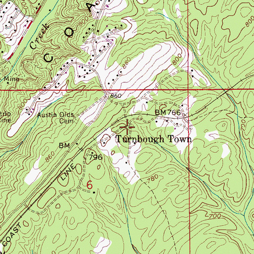 Topographic Map of Turnbough Town, AL