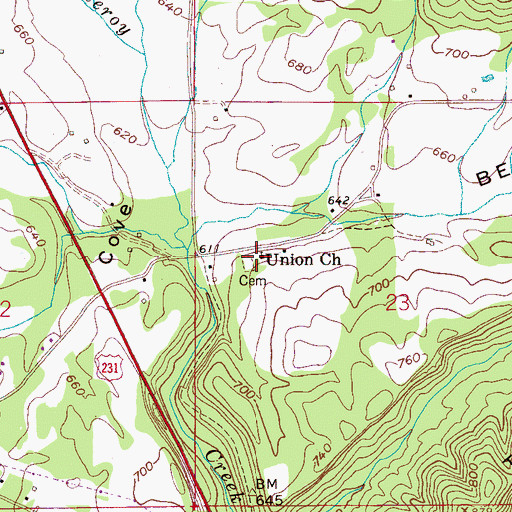 Topographic Map of Union Church, AL