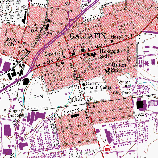 Topographic Map of Gallatin Division (historical), TN