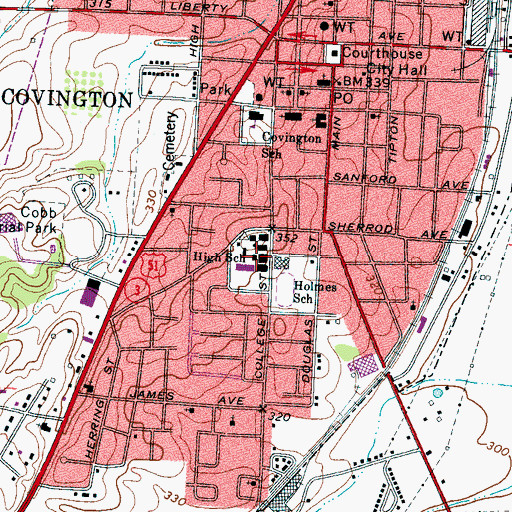 Topographic Map of Covington Division (historical), TN