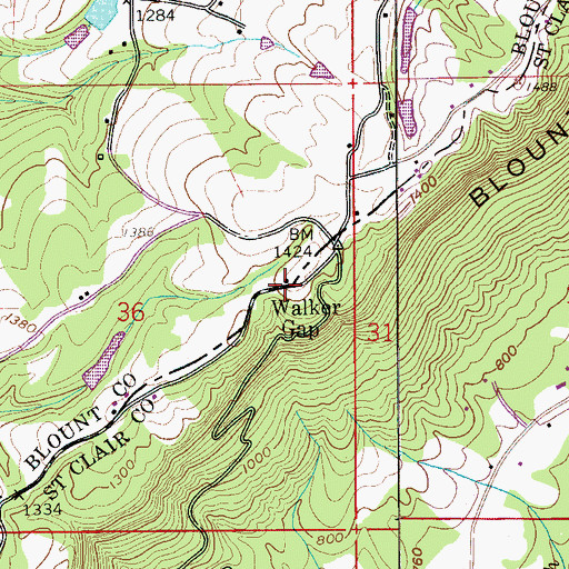 Topographic Map of Walker Gap, AL