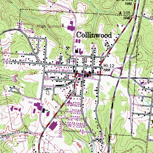 Topographic Map of Collinwood Post Office, TN