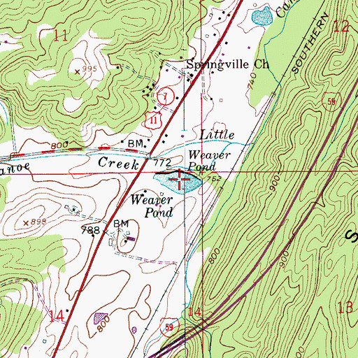 Topographic Map of Weaver Pond, AL
