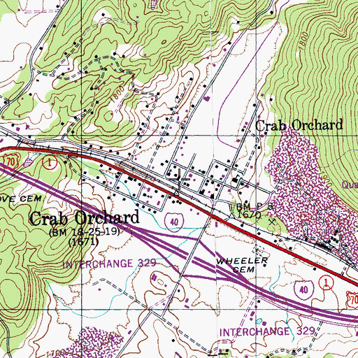 Topographic Map of Crab Orchard Post Office, TN