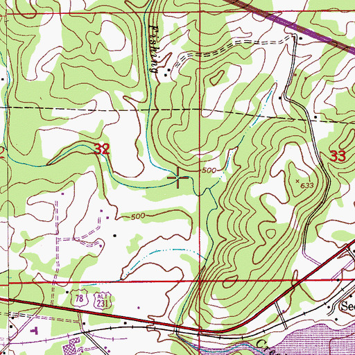 Topographic Map of West Branch Fishing Creek, AL