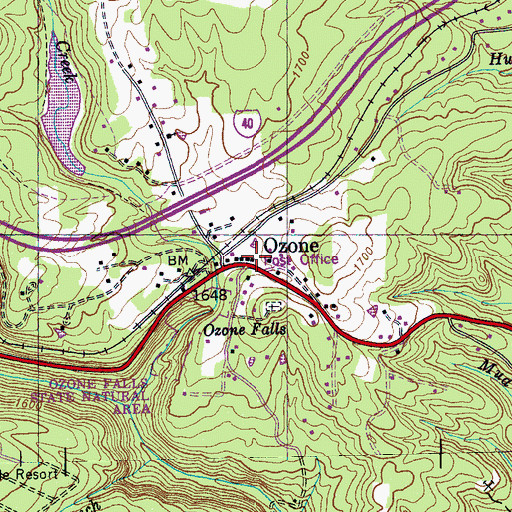 Topographic Map of Ozone Post Office, TN