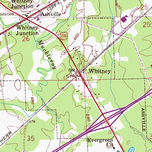 Topographic Map of Whitney, AL