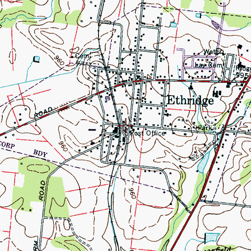 Topographic Map of Ethridge Post Office, TN