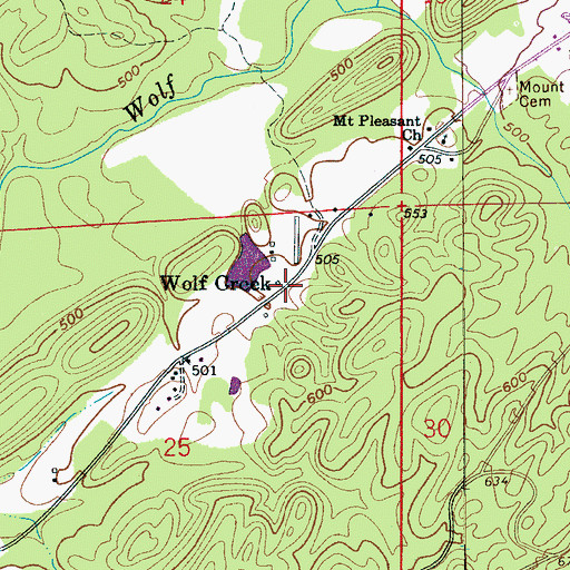 Topographic Map of Wolf Creek, AL