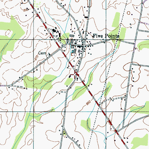 Topographic Map of Five Points Post Office, TN