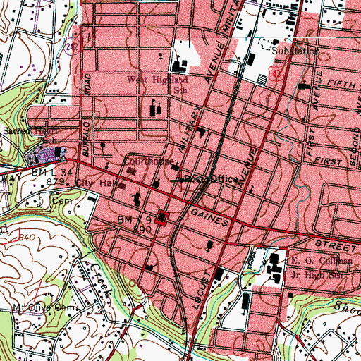 Topographic Map of Lawrenceburg Post Office, TN