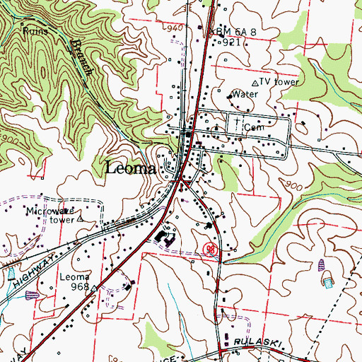 Topographic Map of Leoma Post Office, TN