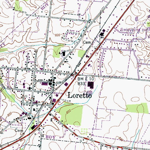 Topographic Map of Loretto Post Office, TN