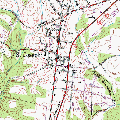 Topographic Map of Saint Joseph Post Office, TN