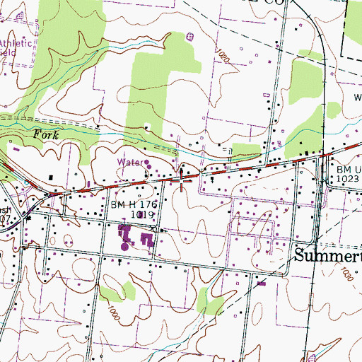 Topographic Map of Summertown Post Office, TN