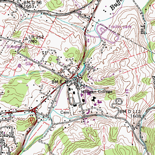 Topographic Map of Milligan College Post Office, TN