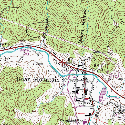 Topographic Map of Roan Mountain Post Office, TN
