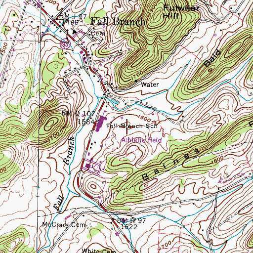 Topographic Map of Fall Branch Post Office, TN