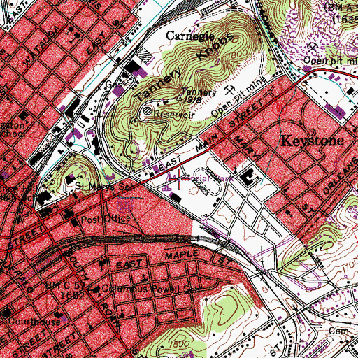 Topographic Map of Johnson City Post Office, TN