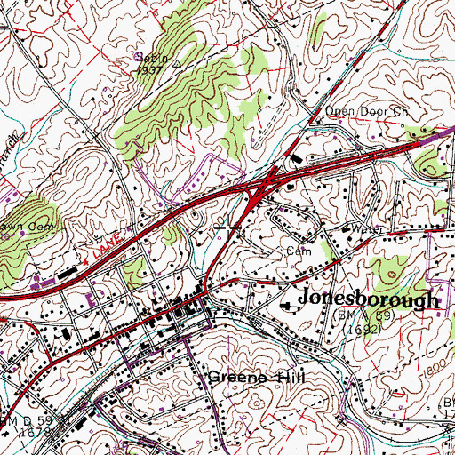 Topographic Map of Jonesborough Post Office, TN
