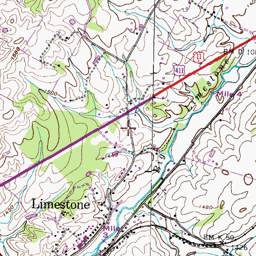 Topographic Map of Limestone Post Office, TN