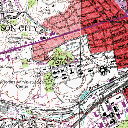 Topographic Map of Mountain Home Post Office, TN