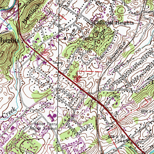 Topographic Map of Colonial Heights Post Office, TN