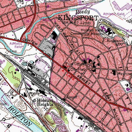 Topographic Map of Downtown Kingsport Post Office, TN