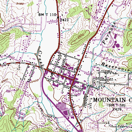 Topographic Map of Mountain City Post Office, TN
