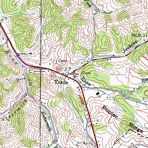 Topographic Map of Trade Post Office, TN