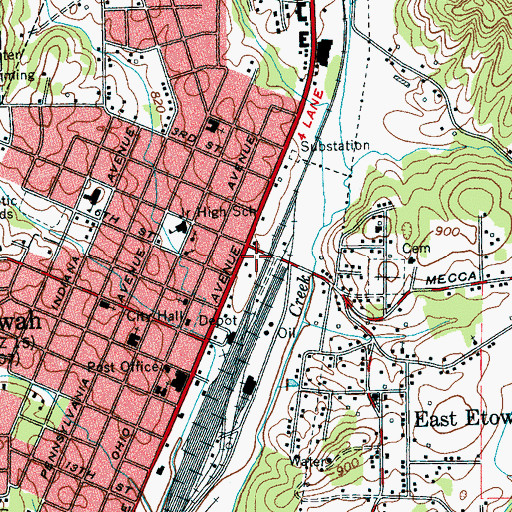 Topographic Map of Etowah Post Office, TN