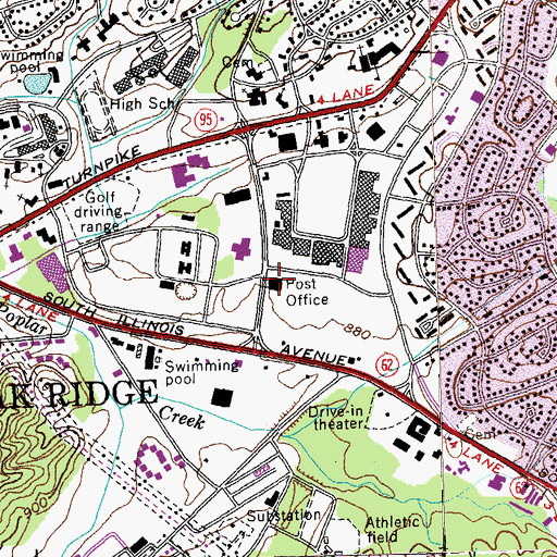 Topographic Map of Oak Ridge Post Office, TN