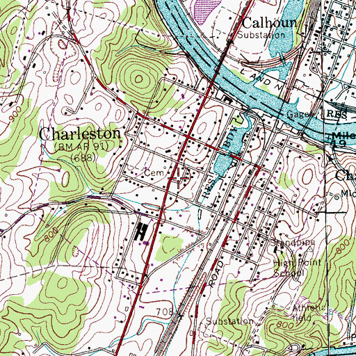 Topographic Map of Charleston Post Office, TN