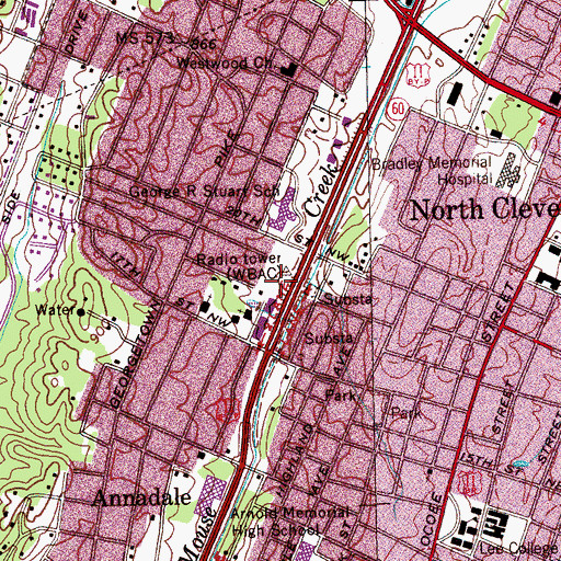 Topographic Map of Cleveland Post Office, TN